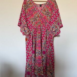SHEIN Pink and Multicolor Patterned Dress/ swimsuit cover up - 4x fits like 2x